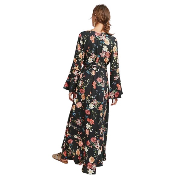 Farm Rio Long Sleeve Summer Flower Wrap Maxi Dress - Picture 2 of 8
